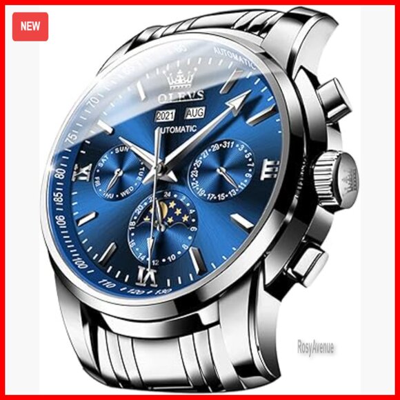 Automatic Self-Winding Mechanical Dress Watch Moon Phase Calendar Waterproof